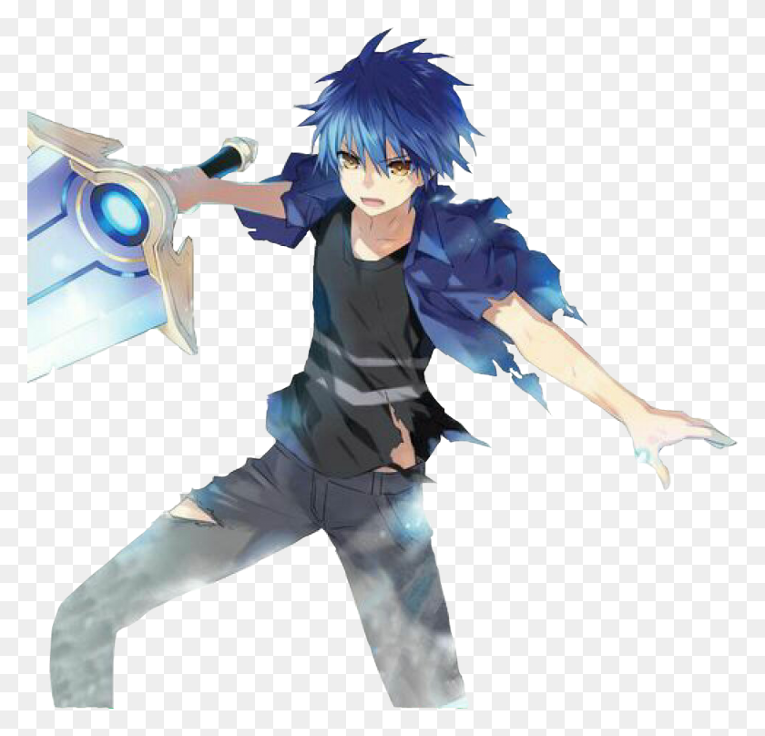974x935 Blue Anime Animeboy Sword Animesword Anime Boy With A Sword, Person, Human, Manga HD PNG Download