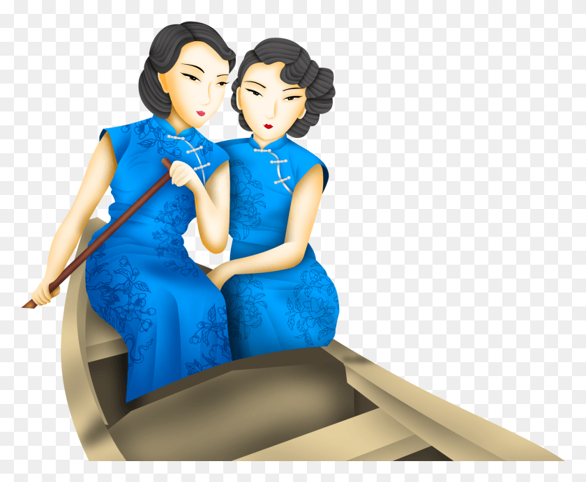 1873x1519 Blue Cheongsam Sitting Bow And Psd Sitting, Person, Human, Clothing HD PNG Download