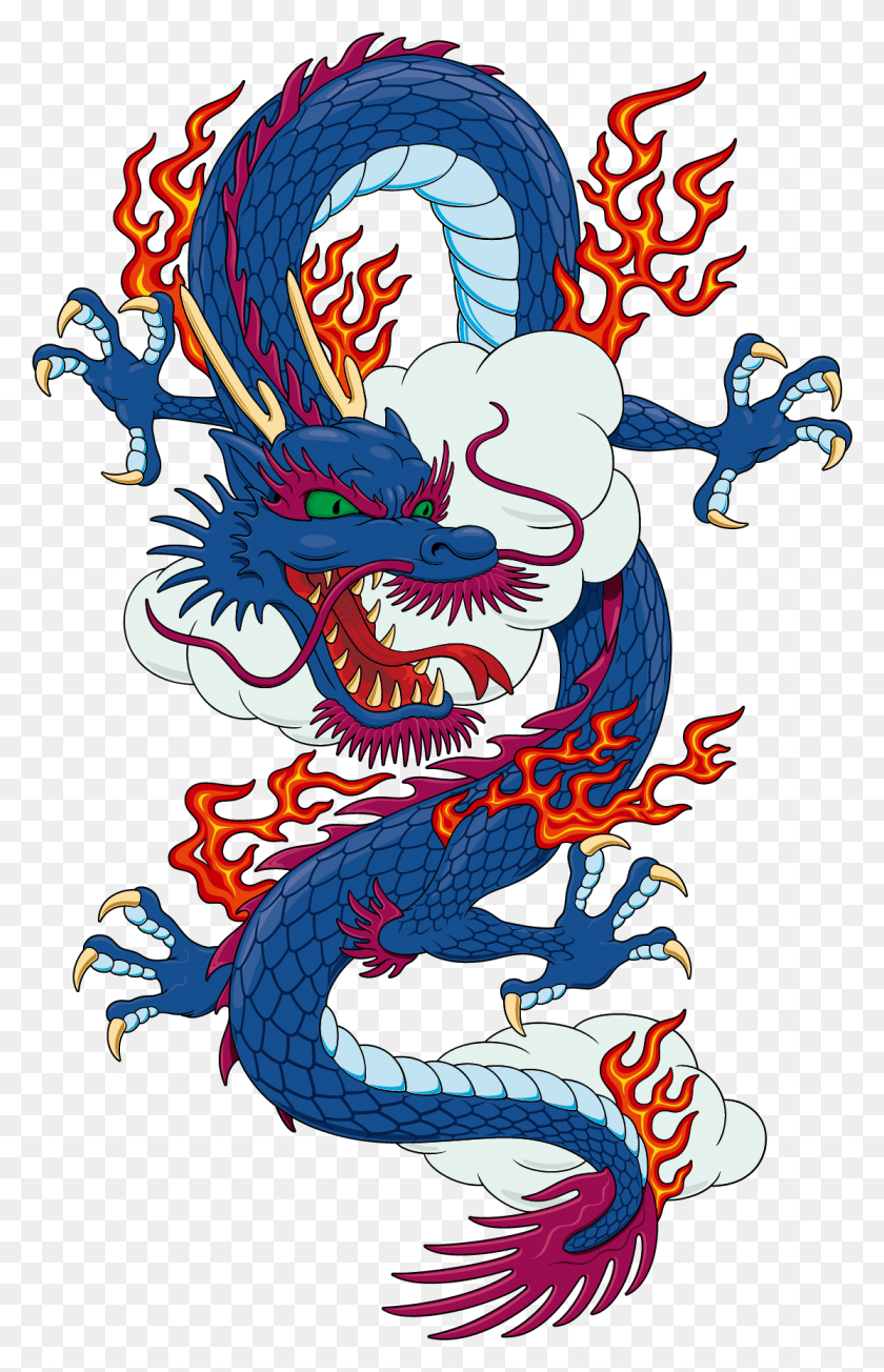 1114x1778 Синий Китайский Материал Японский Дракон Футболка Вектор Японский Дракон, Плакат, Реклама Hd Png Скачать
