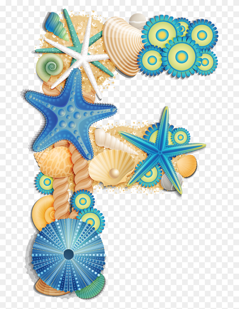 697x1024 Blue Clipart Seashell Seashell Alphabet, Starfish, Invertebrate, Sea Life HD PNG Download