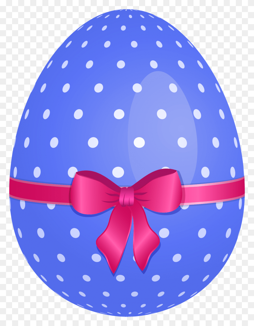 1338x1749 Blue Dotted Easter Egg With Pink Bow Clipart Easter Egg Transparent Background, Egg, Food, Texture HD PNG Download