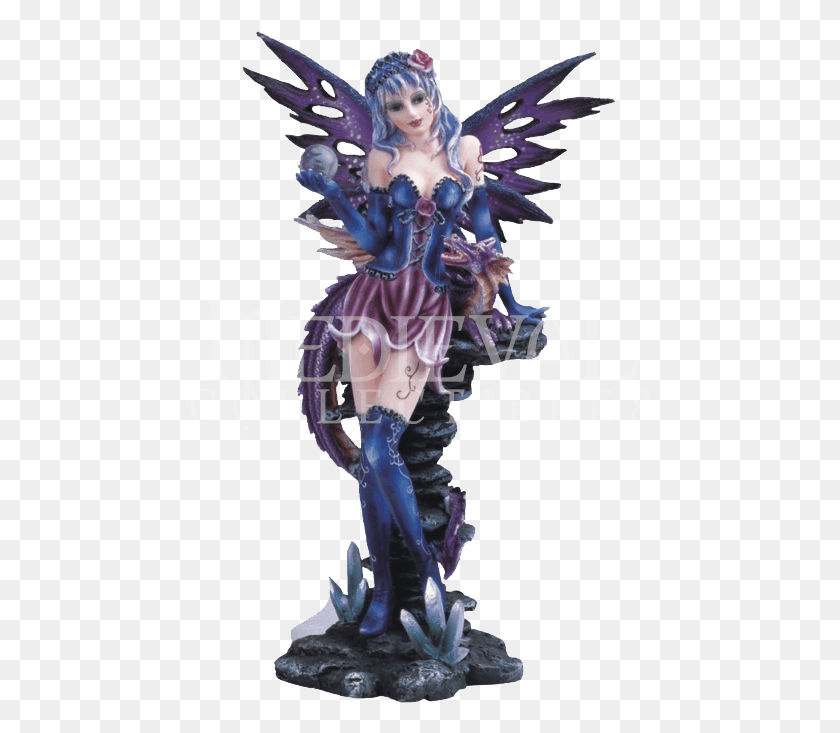 462x673 Blue Fairy With Purple Dragon Statue Figurine, Person, Human, Elf HD PNG Download
