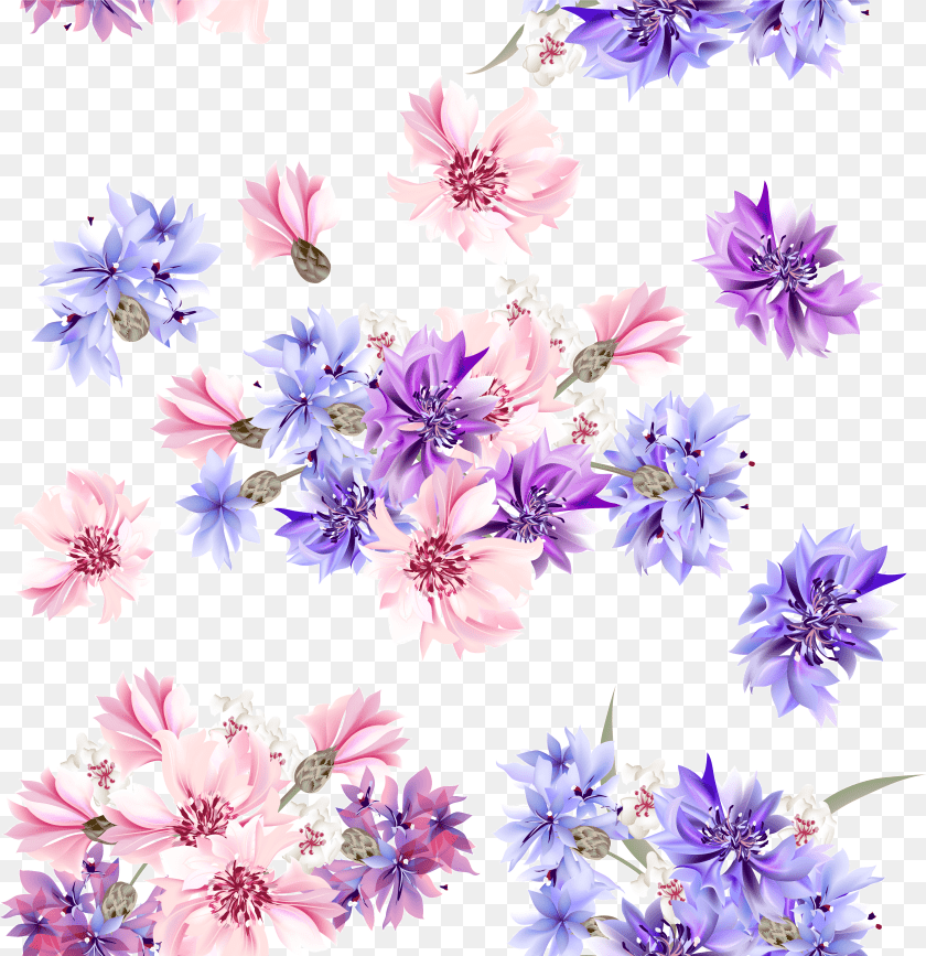 4843x5001 Blue Floral Background Flowers Purple And Pink Clipart PNG