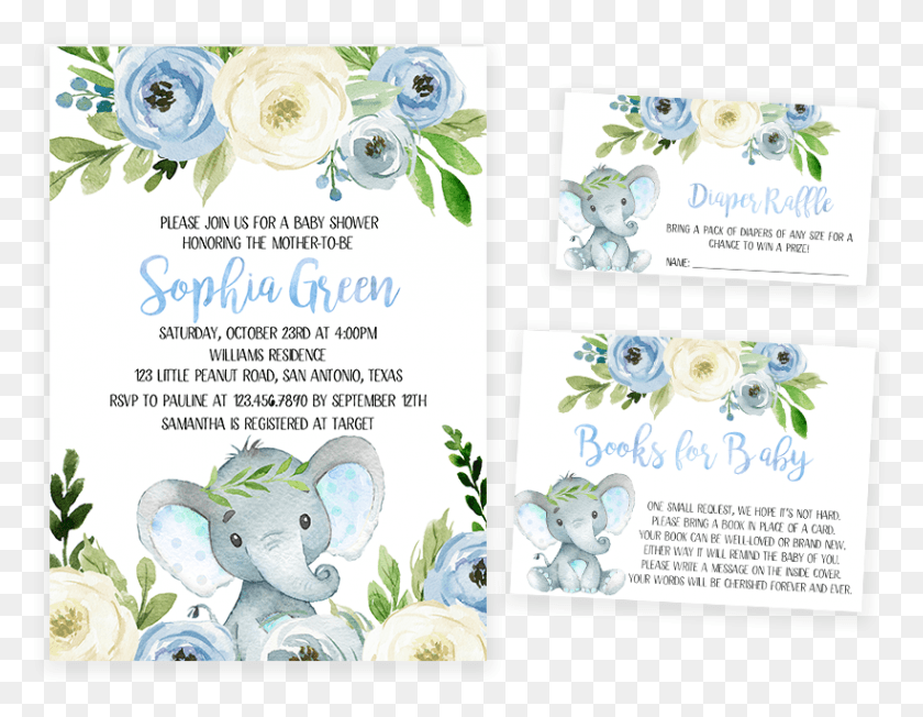 820x623 Blue Floral Elephant Baby Shower Invitation Pack Welcome To Babyshower Sign, Advertisement, Poster, Paper Descargar Hd Png