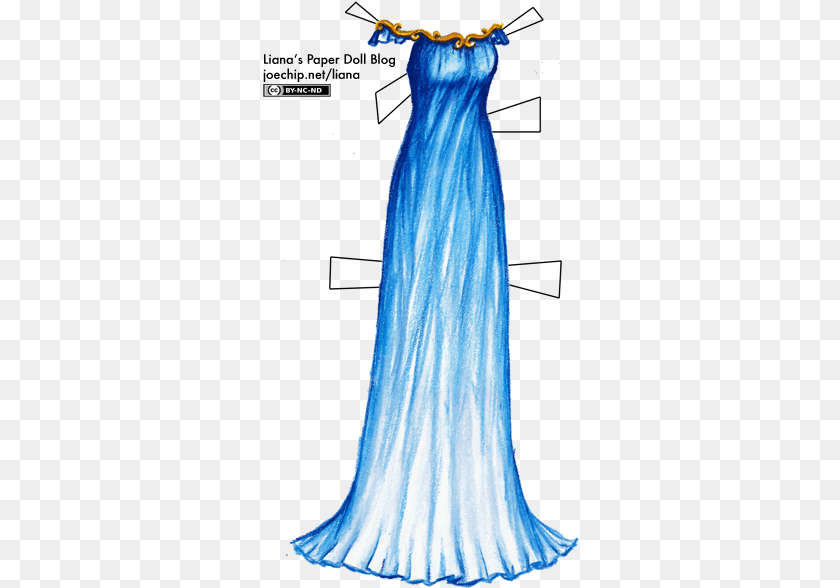 317x588 Blue Gown With Gold Trim Lianau0027s Paper Dolls Dress, Clothing, Evening Dress, Fashion, Formal Wear PNG