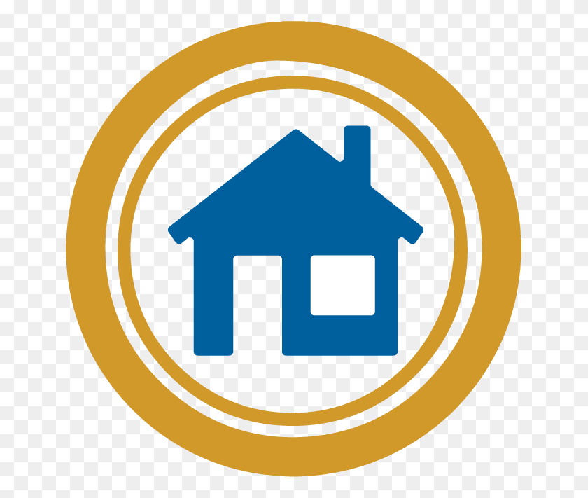 651x651 Blue House In Double Yellow Circle Emblem, Symbol, Logo, Trademark HD PNG Download