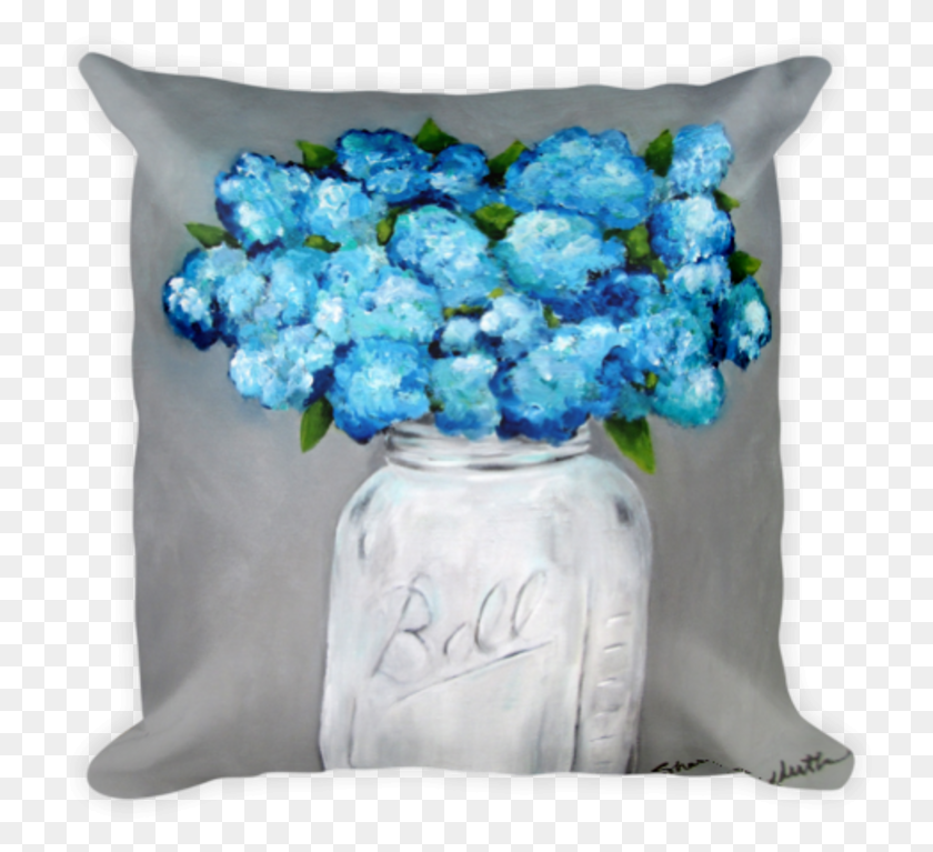 733x707 Blue Hydrangeas In Jar Cushion, Pillow, Plant, Flower HD PNG Download