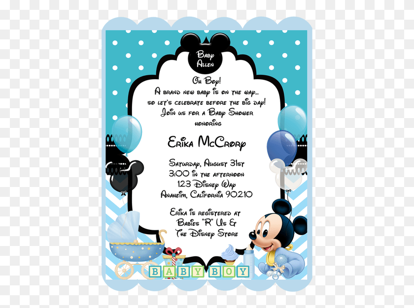 435x566 Blue Mickey Mouse Baby Shower Keepsake Bottles Amp Card, Poster, Advertisement, Flyer HD PNG Download