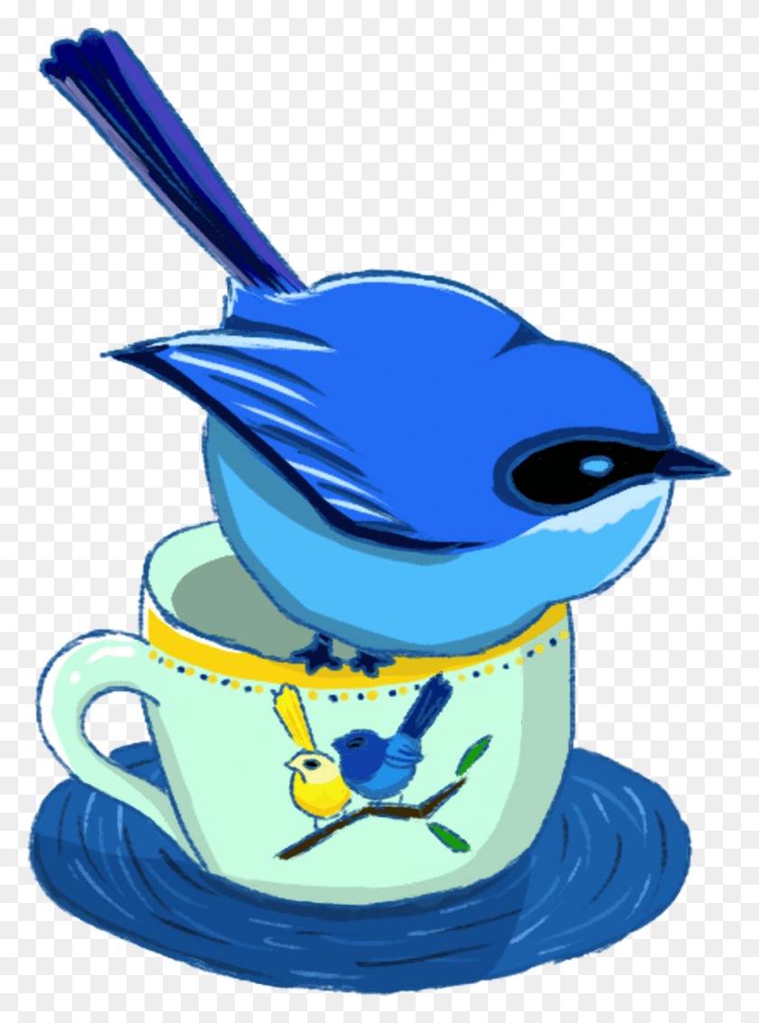 966x1329 Blue Purple Bird Teacup Hand Drawn And Psd Cartoon, Animal, Jay, Blue Jay HD PNG Download