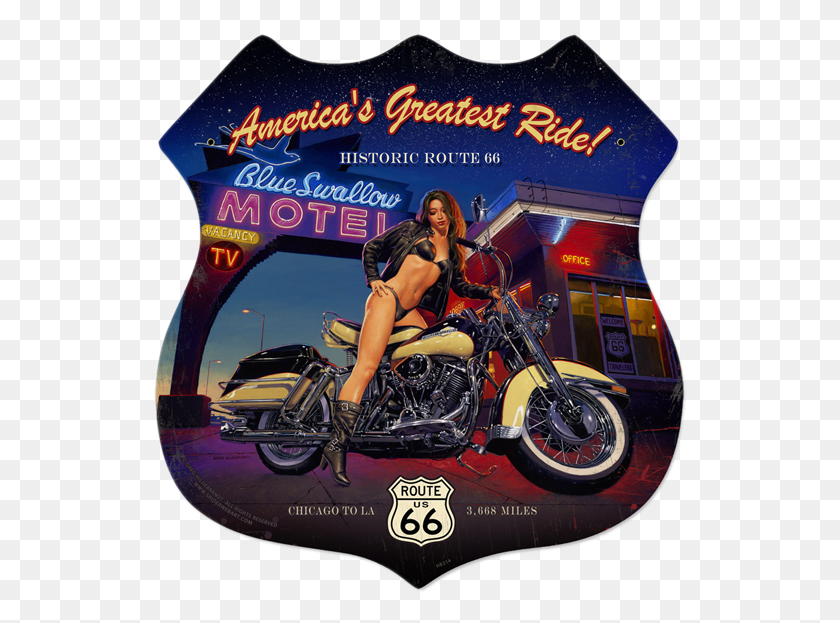 537x563 Blue Swallow Vintage Tin Sign Shaped Greg Pin Up Model, Motorcycle, Vehicle, Transportation HD PNG Download