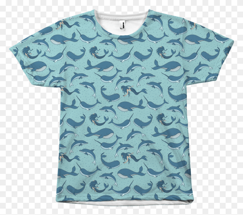 952x833 Blue Whale Mermaid Shirt All Over T Shirt Whale, Clothing, Apparel, T-Shirt Descargar Hd Png