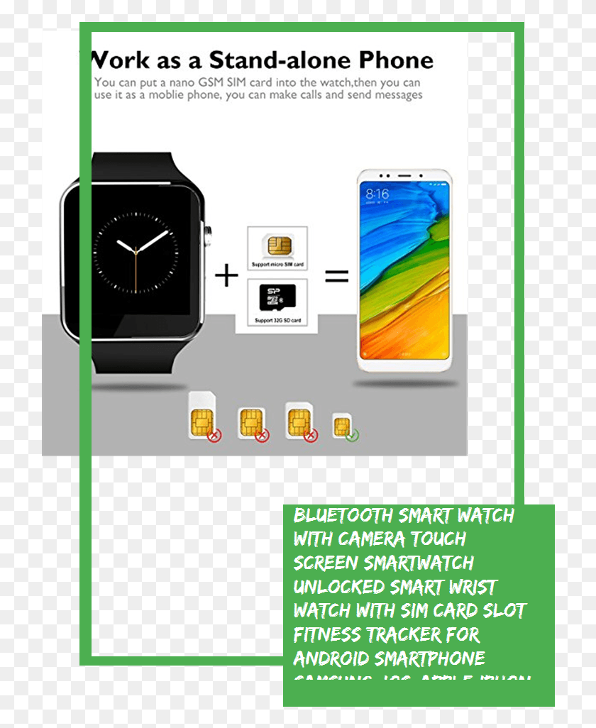 724x966 Bluetooth Smart Watch With Camera Touch Screen Smartwatch Online Advertising, Mobile Phone, Phone, Electronics HD PNG Download