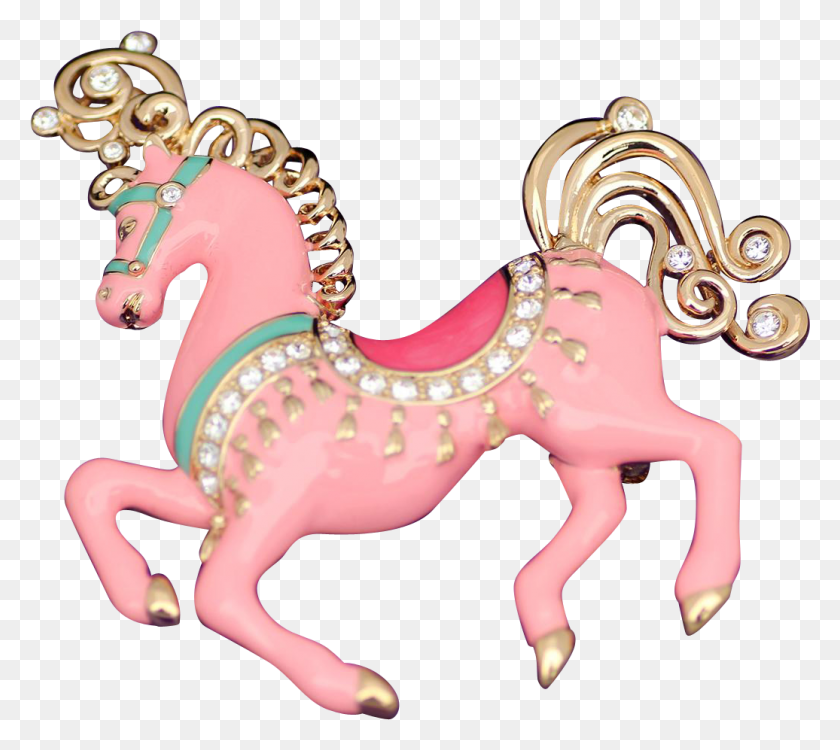 1036x917 Bob Mackie Pink Enamel Rhinestone Carousel Horse Brooch Carousel Horse, Figurine, Mammal, Animal HD PNG Download