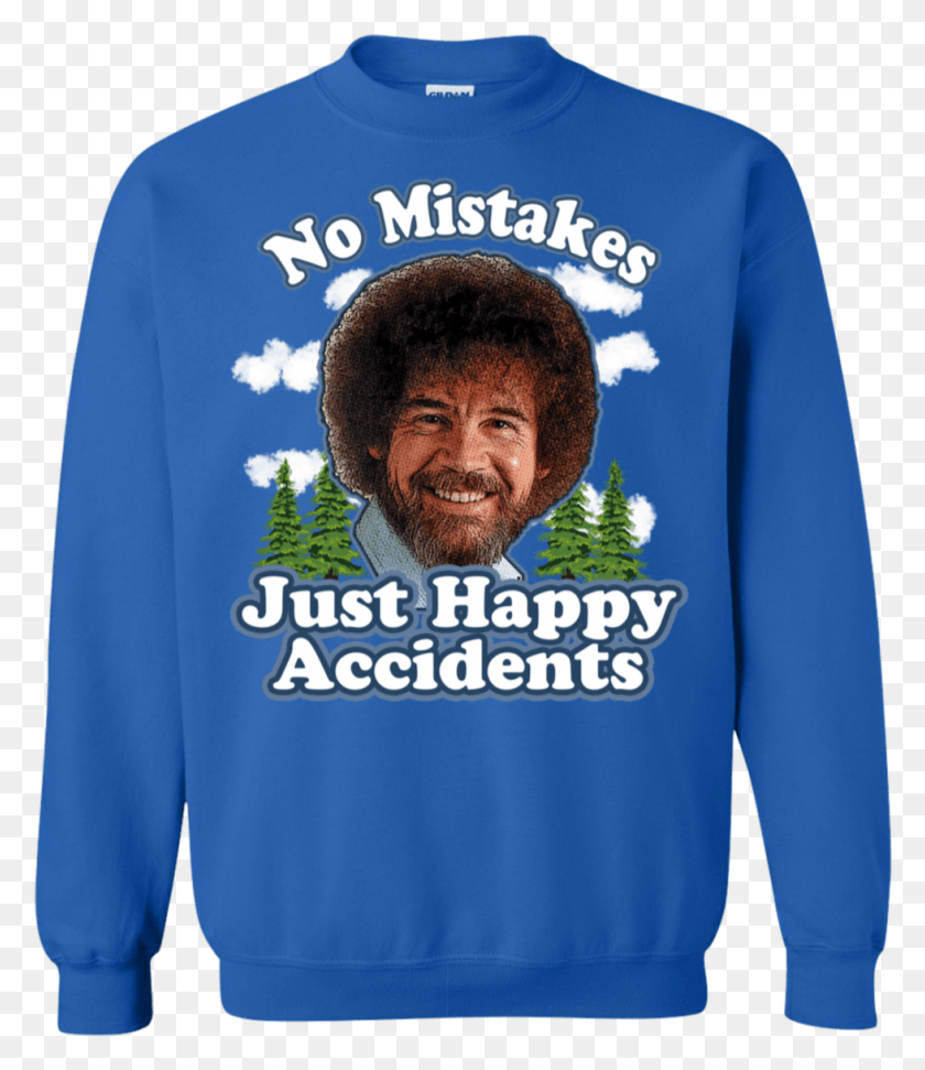 979x1144 Bob Ross No Mistakes Just Happy Accidents Sweatshirt Ugly Christmas Sweater A Aron, Clothing, Apparel, Sleeve HD PNG Download