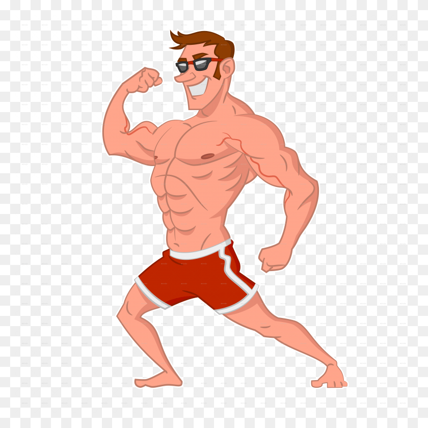 5989x5990 Bodybuilder Posing By Gatts 2d Cartoon Body Builder, Duel, Sunglasses, Accessories HD PNG Download