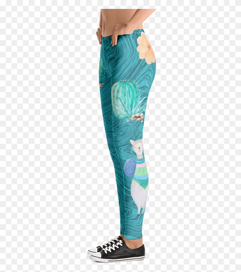 253x886 Boho Watercolor Llama Amp Cactus Turquoise Marble Print Capri Pants, Shoe, Footwear, Clothing HD PNG Download