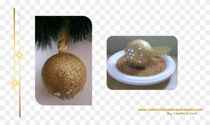 2012x1131 Bolas De Navidad Hechas Con Polvo De Escarcha Finas Christmas Ornament, Plant, Tree, Gold HD PNG Download