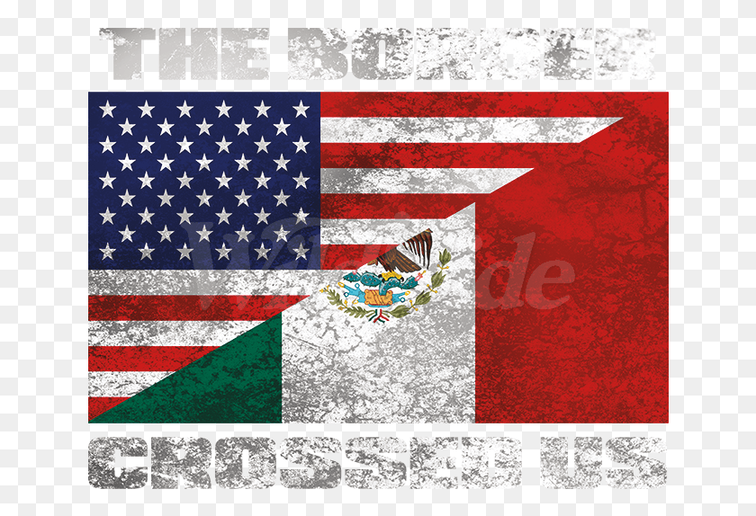 646x514 Border Crossed Us American Flag And French Flag, Symbol, Advertisement, Text HD PNG Download