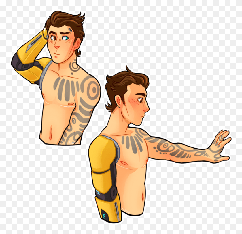 876x847 Borderlands Rhys Tattoos 3 By Gary Borderlands 2 Hombre Sirena Mod, Persona, Humano, Deporte Hd Png