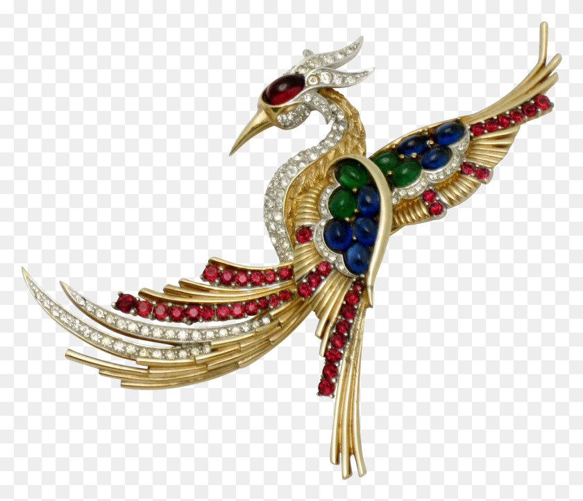 1292x1099 Boucher Vintage Phoenix Bird Rhinestone Cabochon Brooch Peafowl, Jewelry, Accessories, Accessory HD PNG Download