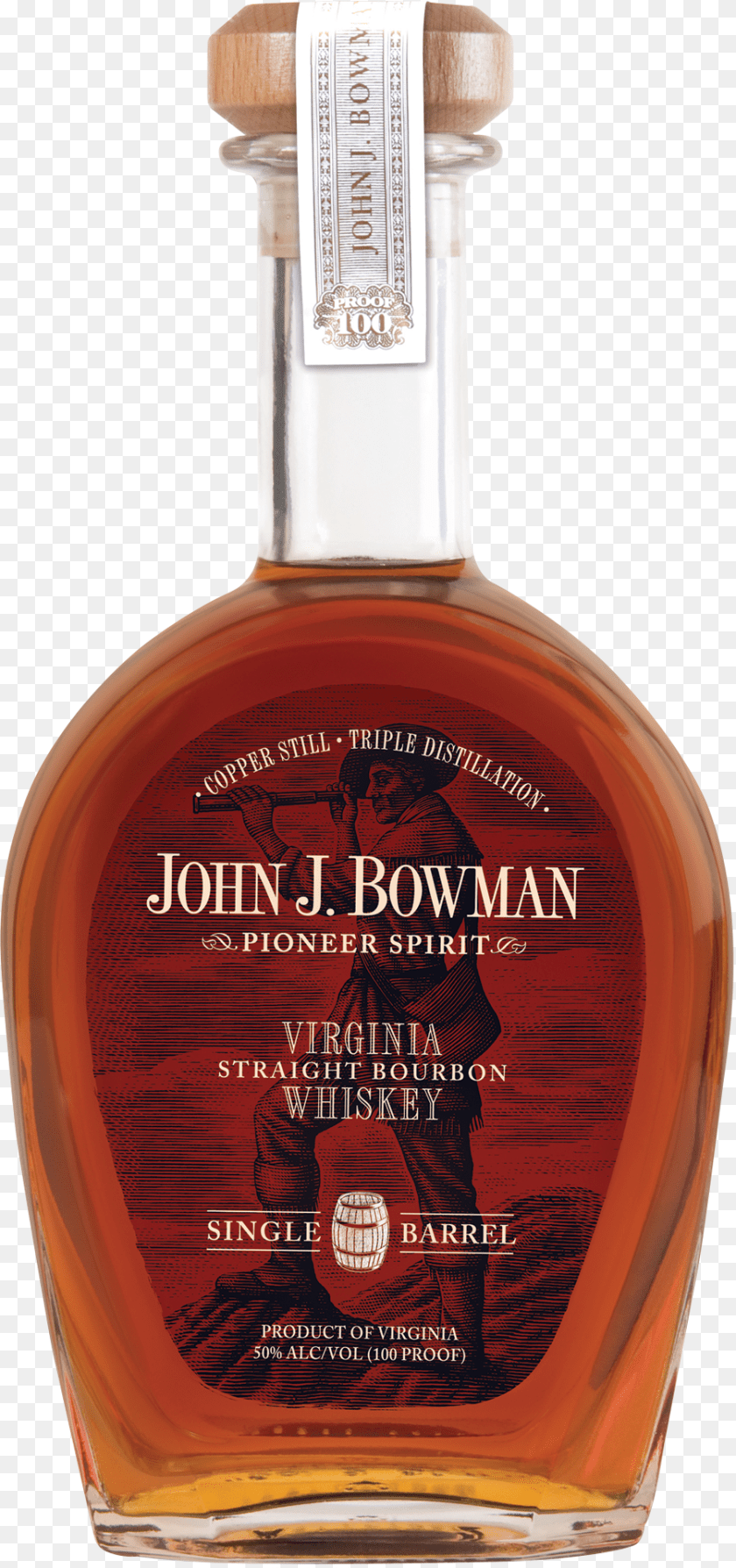 Bowman Bottle John J Bowman Single Barrel Bourbon Whiskey, Alcohol, Beverage, Liquor, Adult Sticker PNG