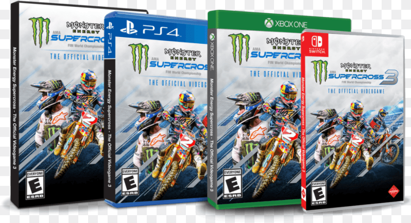 Boxes Esrb Monster Energy Supercross 3 Game, Vehicle, Transportation, Motorcycle, Helmet Transparent PNG