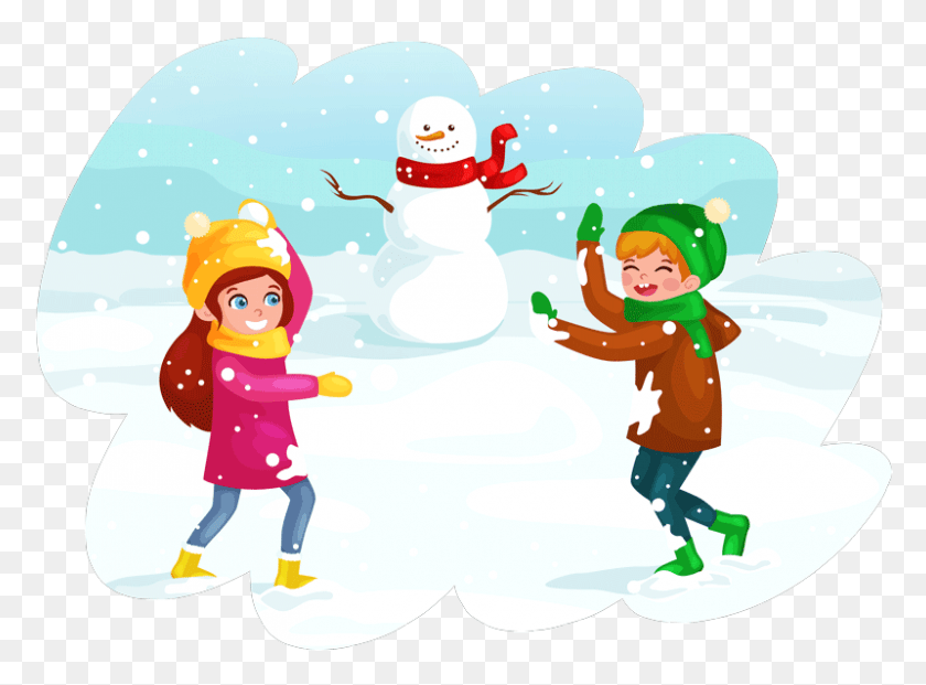 800x576 Boy And Girl Playing With Snow Cartoon, Nature, Outdoors, Winter HD PNG Download