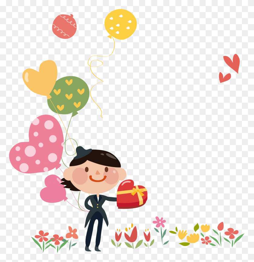 1835x1900 Boy Holding Balloons Cartoon, Graphics, Floral Design HD PNG Download