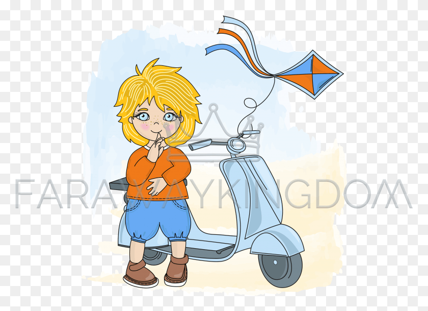 3506x2470 Boy Kite Children Holiday Cartoon Vector Illustration Cartoon, Scooter, Vehicle, Transportation HD PNG Download