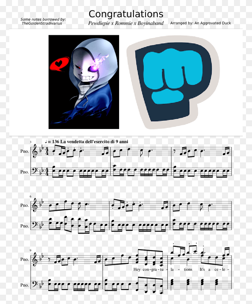 779x951 Boyinaband X Roomieofficial Sheet Music For Piano Congratulations Pewdiepie Sheet Music, Hand, Fist, Person HD PNG Download