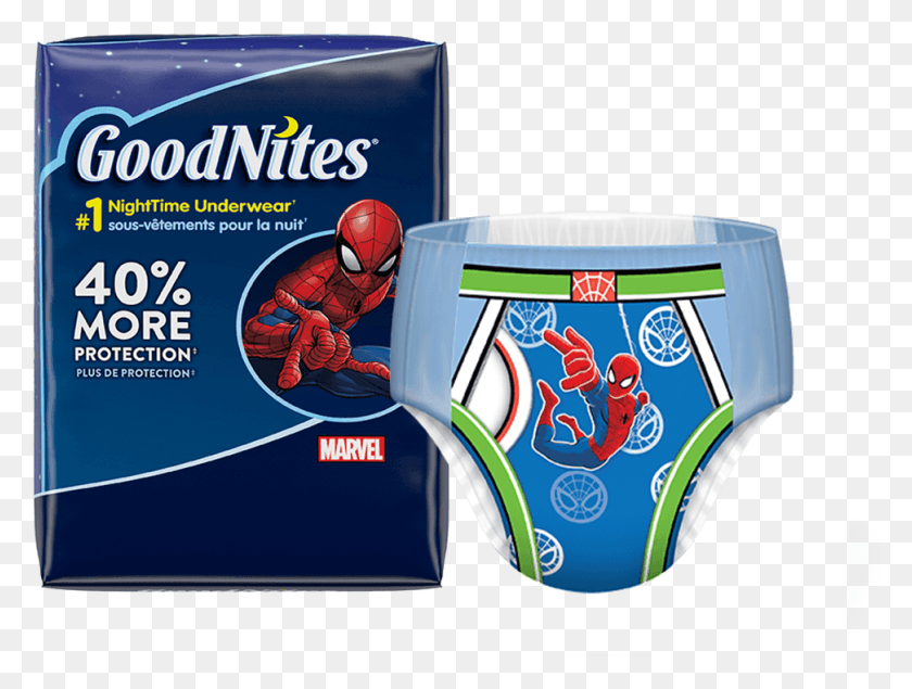 972x717 Boys Goodnites Nighttime Underwear And Spider Man Goodnites Pull Ups Xs, Ropa, Vestimenta, Casco Hd Png