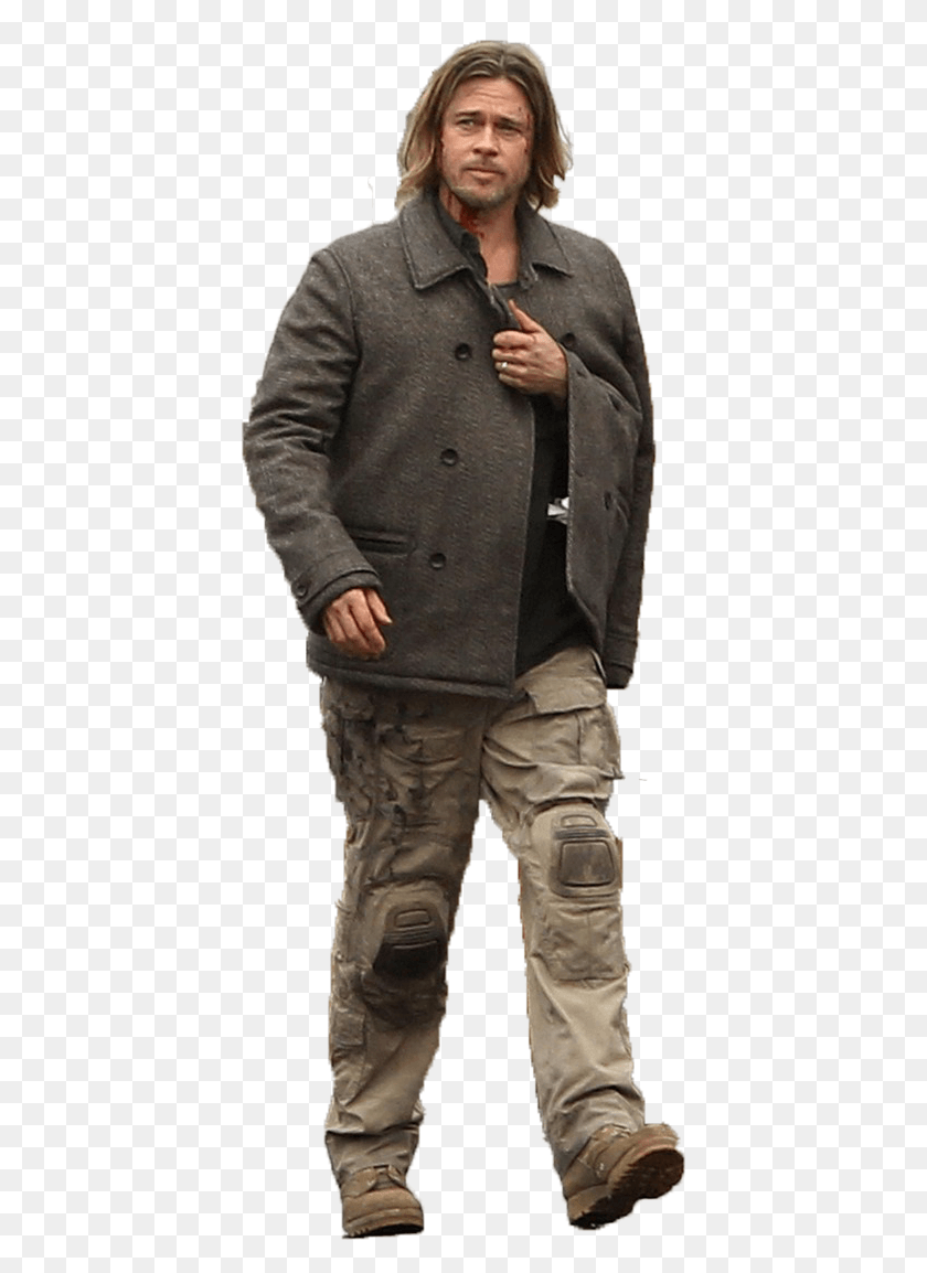 402x1094 Brad Pitt Brad Pitt World War Z, Clothing, Apparel, Overcoat HD PNG Download