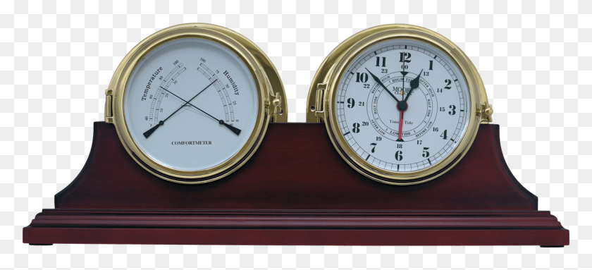 1199x497 Brass Tide Clock And Brass Thermometer Hygrometer On Wall Clock, Analog Clock, Wristwatch, Clock Tower HD PNG Download