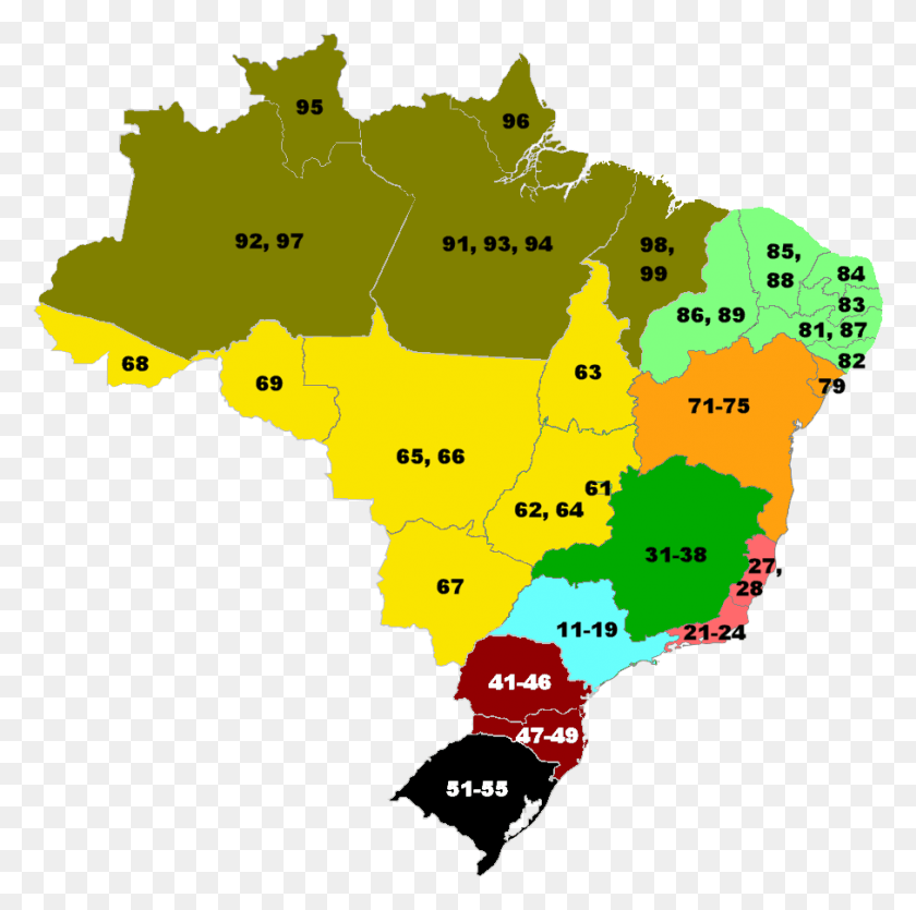907x902 Brazil Area Code Ranges Ddd 21 De Qual Estado, Map, Diagram, Plot Descargar Hd Png