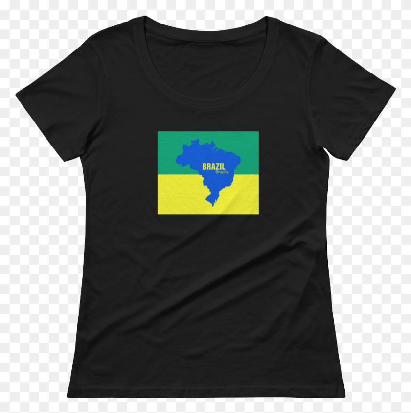 847x851 Brazil Flag Colors Women39s Black Scoopneck T Shirt Shirt, Clothing, Apparel, T-shirt HD PNG Download
