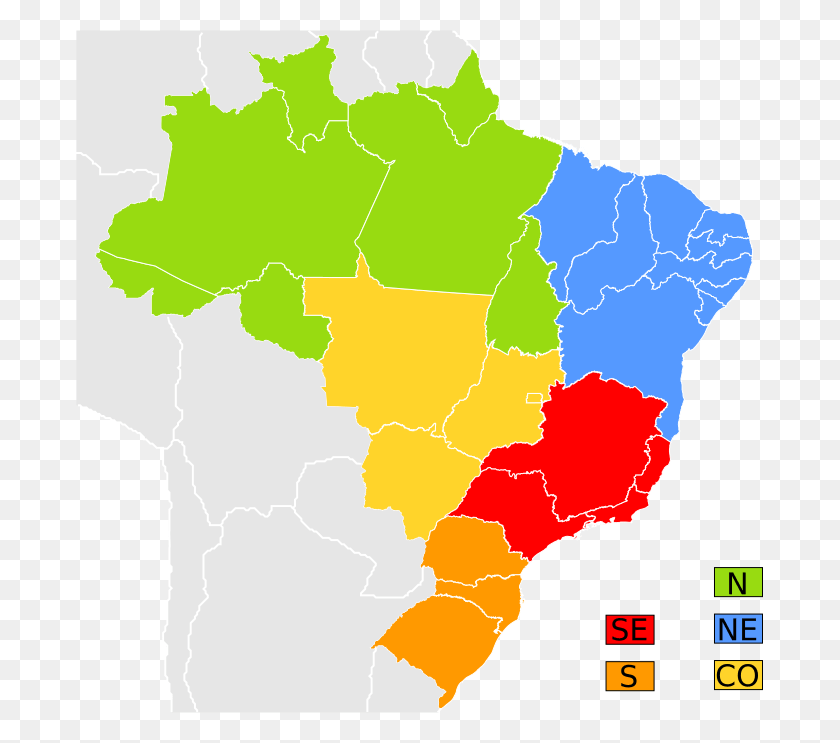 687x683 Бразилия Действительно Маркированная Карта Регионов Бразилии, Диаграмма, Участок, Атлас Hd Png Скачать
