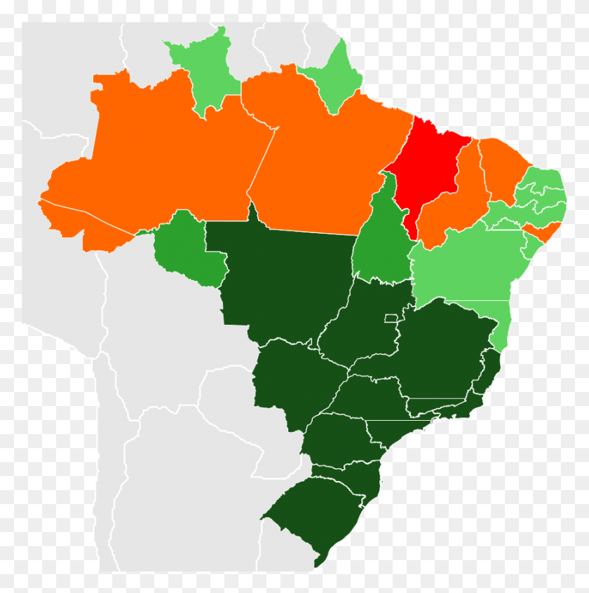870x878 Brazilian States By Poverty Incidence Regions Of Brazil, Map, Diagram, Atlas HD PNG Download