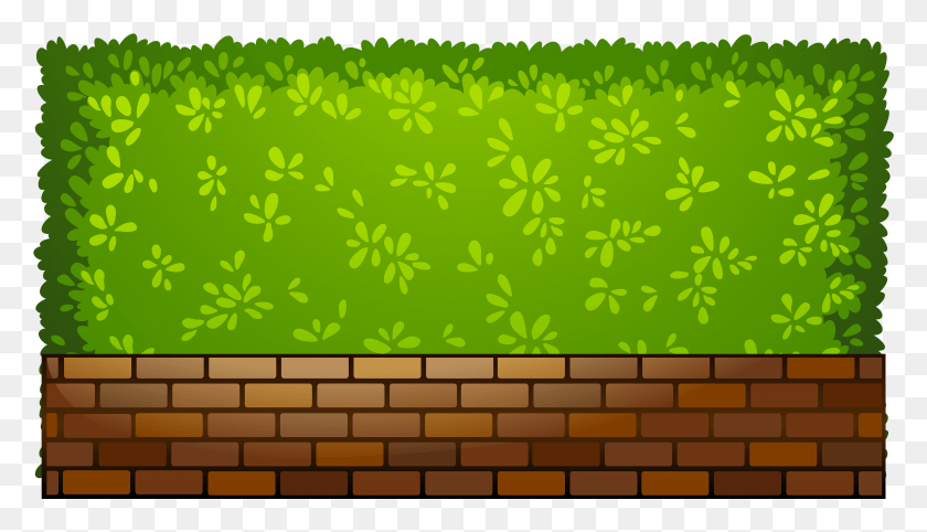 3923x2126 Brick Fence With Plants Clipart Clip Art, Floral Design, Pattern, Graphics HD PNG Download