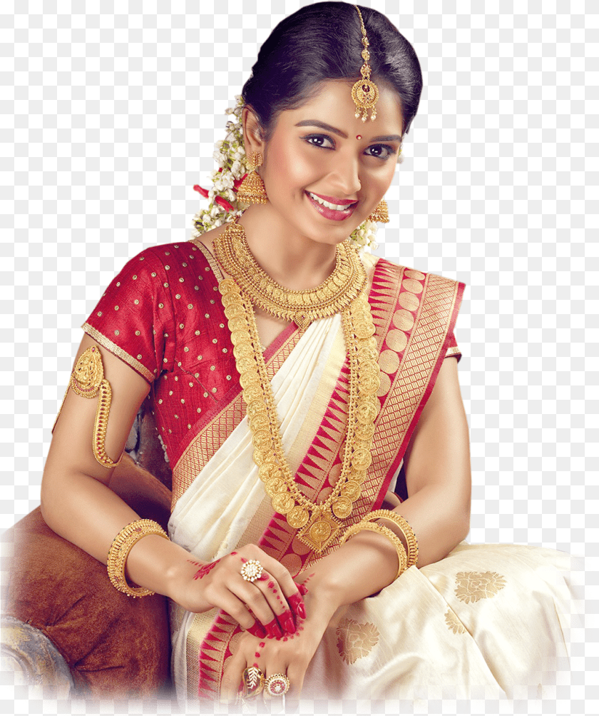 Bridal South Indian Saree For Bride, Accessories, Wedding, Person, Woman Sticker PNG