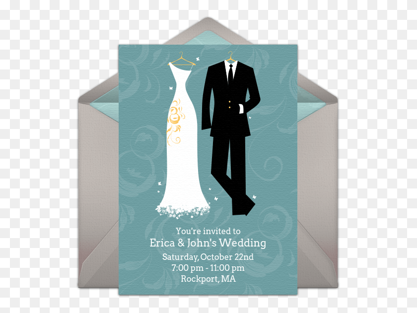 535x571 Bride And Groom Online Invitation Dress And Suit Cartoon, Poster, Advertisement, Flyer HD PNG Download