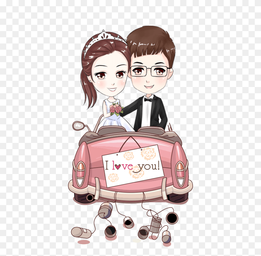 403x764 Bride Couple Marriage Cartoon Wedding Free Clipart Just Married Car Vintage, Person, Human, Performer HD PNG Download