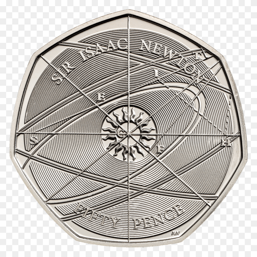 1000x1000 Brilliant Uncirculated Cupro Nickel Coin Isaac Newton 50p Coin, Doodle HD PNG Download
