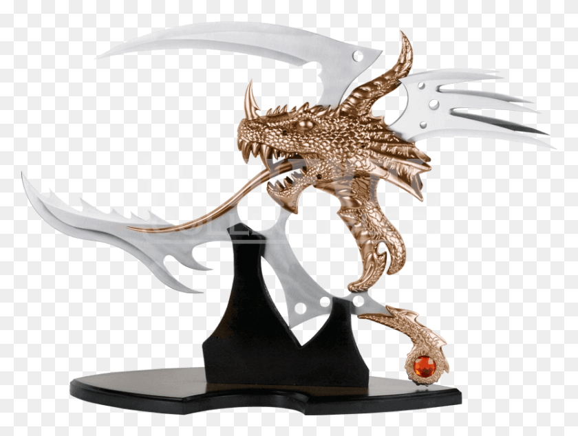834x614 Bronze Draconic Rex Dragon Display Large Fantasy Display Dagger With Stand, Dinosaur, Reptile, Animal HD PNG Download