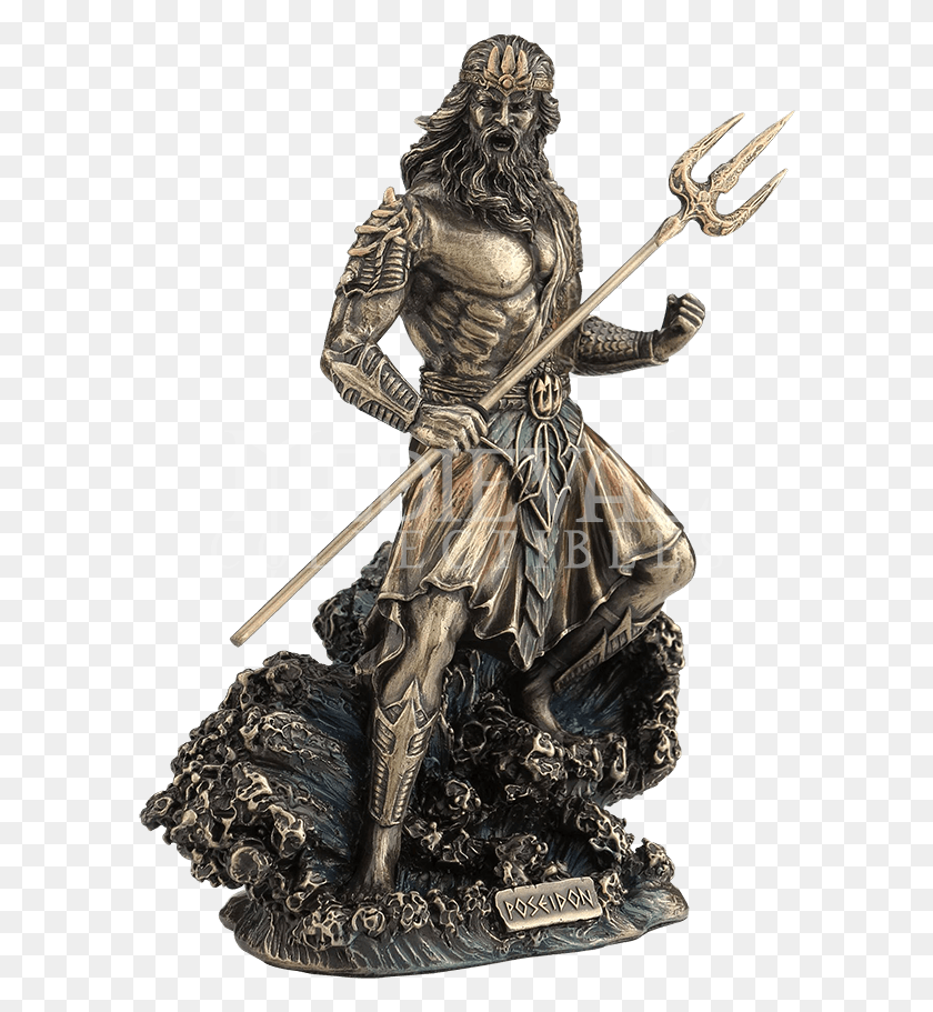 592x851 Bronze Poseidon Statue Wu Medieval Collectibles Poseidon Statue, Spear, Weapon, Weaponry HD PNG Download