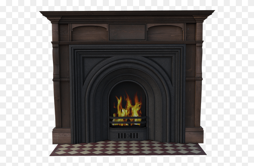 588x491 Brown Fireplace Wooden Fire Ceramic Tiles Rustic Hearth, Indoors Descargar Hd Png