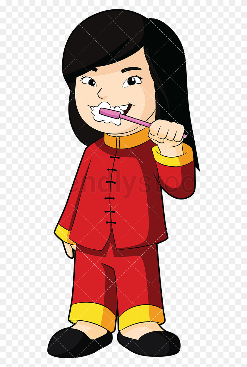 520x1191 Brush Teeth Asian Girl Brushing Her Vector Cartoon Asian Brush Teeth Clipart, Clothing, Apparel, Coat HD PNG Download