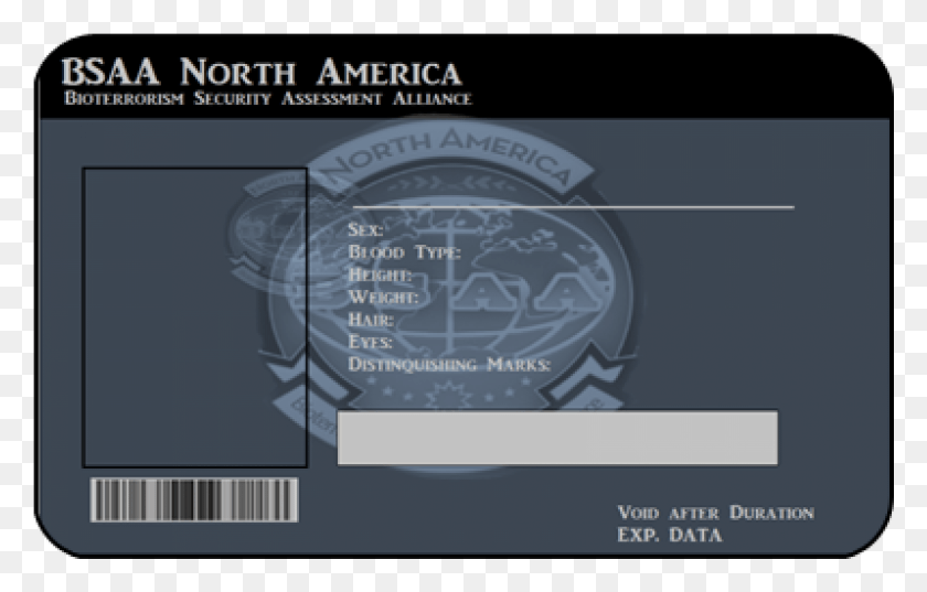 1198x733 Bsaa North America Id Template Pvc Card Cosplay Bsaa Id Card Back, Text, Counter Strike HD PNG Download