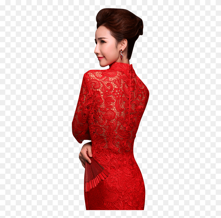 296x768 Bsjy 15258 Half Sleeve Hollow Back Red Lace Trailing Cocktail Dress, Clothing, Apparel, Person HD PNG Download