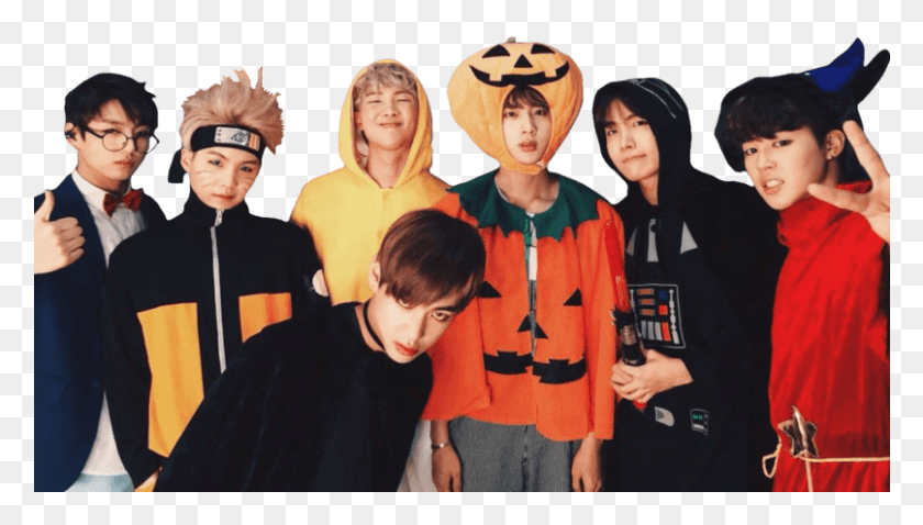 807x433 Bts Group Halloween Sticker Bts Halloween, Clothing, Person, Hood HD PNG Download
