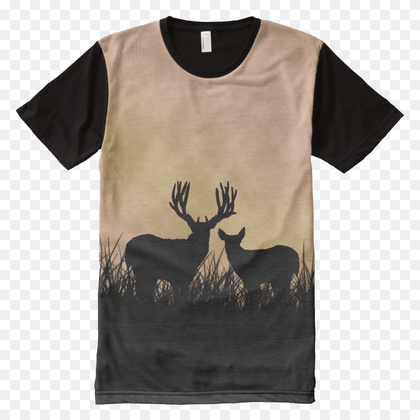 779x780 Buck And Doe Silhouette Shirt Hokusai Print T Shirt, Clothing, Apparel, Sleeve HD PNG Download